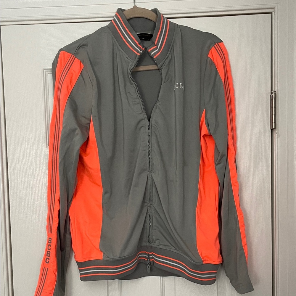 BCBG Women’s Charcoal and Neon Orange light weight zip up